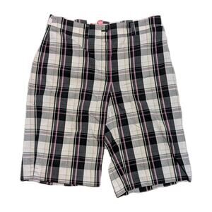 Anne Klein Sport Bermuda Shorts Womens 8 Black White Pink Plaid Stretch